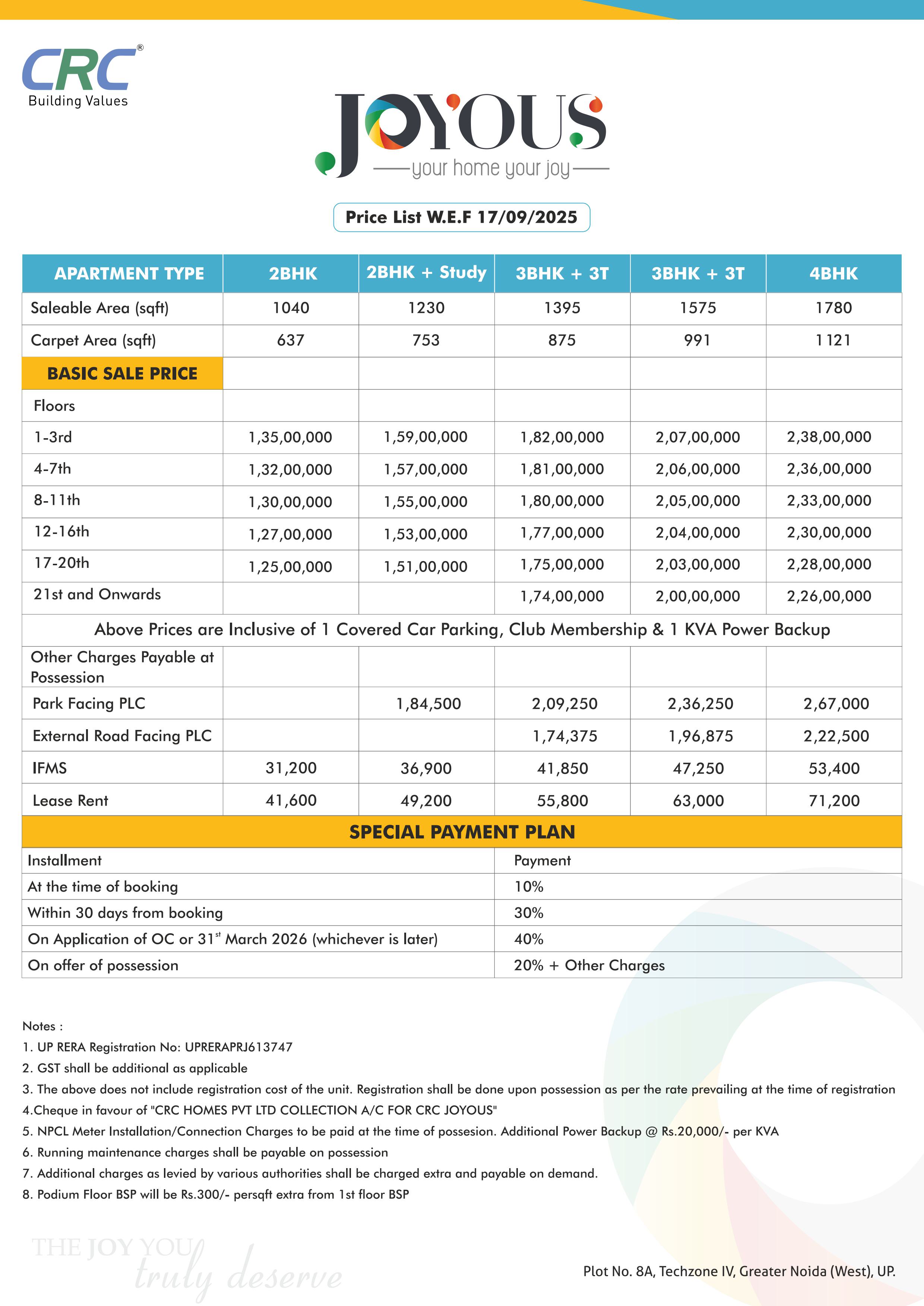 CRC JOYOUS Price List